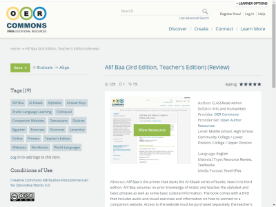 Thumbnail for Alif Baa (3rd Edition, Teacher's Edition) (Review) resource