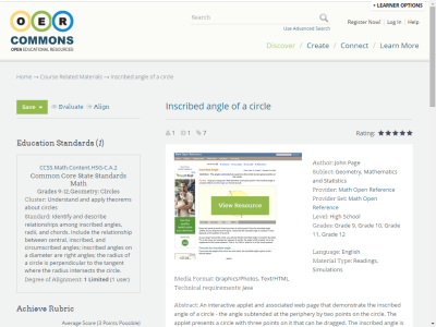 Thumbnail for Inscribed angle of a circle resource