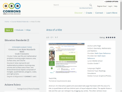 Thumbnail for Area of a Kite resource
