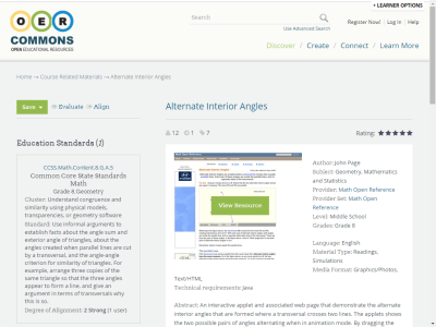 Thumbnail for Alternate Interior Angles resource