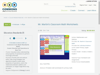 Thumbnail for Mr. Martini's Classroom Math Worksheets resource