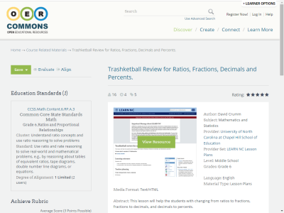Thumbnail for Trashketball Review for Ratios, Fractions, Decimals and Percents resource