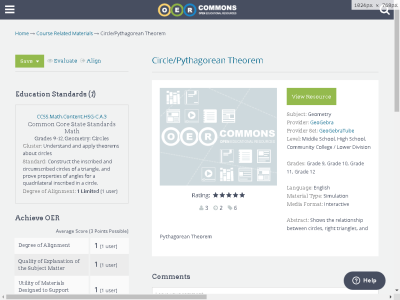 Thumbnail for Circle/Pythagorean Theorem resource