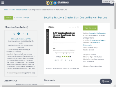 Thumbnail for Locating Fractions Greater than One on the Number Line resource