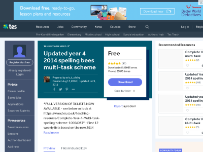 Thumbnail for Updated year 4 2014 spelling bees multi-task scheme resource