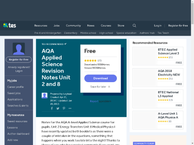 Thumbnail for AQA Applied Science Revision Notes Unit 2 and 8 resource