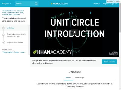 Thumbnail for The unit circle definition of sine, cosine, and tangent resource