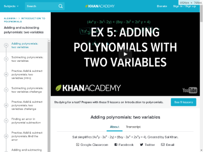 Thumbnail for How to add polynomials with two variables (example) resource
