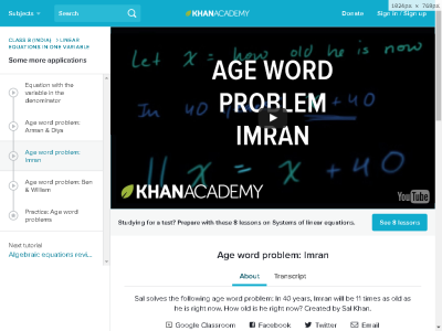 Thumbnail for Age word problem: How old is Imran? (example ) resource