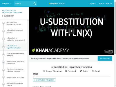 Thumbnail for u-substitution with ln(x) resource