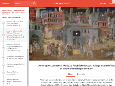 Thumbnail for Ambrogio Lorenzetti, Palazzo Pubblico frescos: Allegory and effect of good and bad government resource