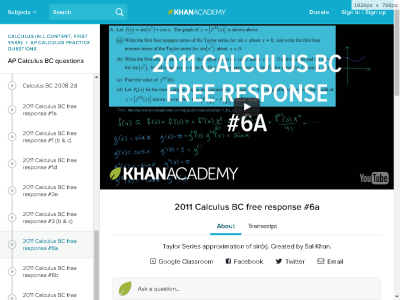 Thumbnail for 2011 Calculus BC free response #6a resource