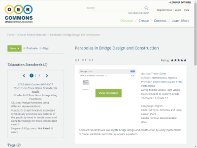 Thumbnail for Parabolas in Bridge Design and Construction resource