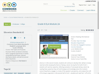 Thumbnail for Grade 8 ELA Module 2A resource