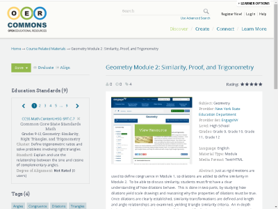 Thumbnail for Geometry Module 2: Similarity, Proof, and Trigonometry resource