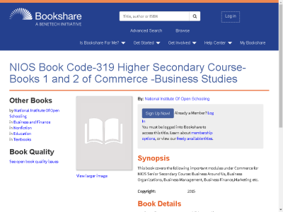 Thumbnail for NIOS Book Code-319 Higher Secondary Course-Books 1 and 2 of Commerce -Business Studies resource