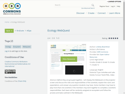 Thumbnail for Ecology WebQuest resource