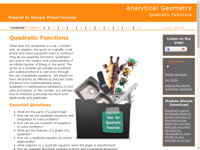 Thumbnail for Analytical Geometry : Quadratic Functions resource