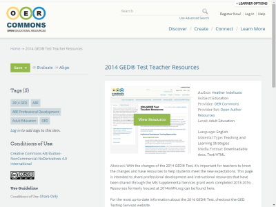 Thumbnail for 2014 GED® Test Teacher Resources resource