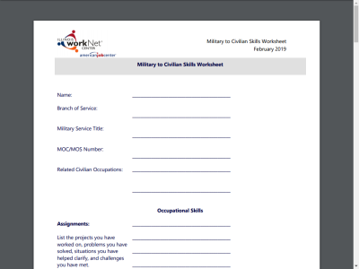 Thumbnail for Military to Civilian Skills Worksheet resource