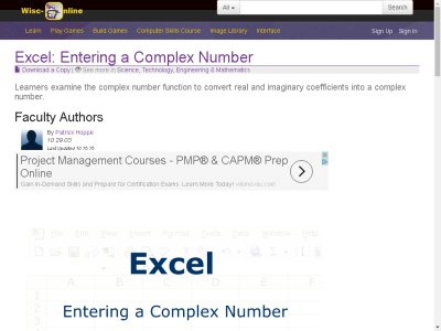Thumbnail for Excel: Entering a Complex Number resource