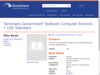 Thumbnail for Tamilnadu Government Textbook Computer Science-1 12th Standard resource