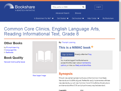 Thumbnail for Common Core Clinics, English Language Arts, Reading Informational Text, Grade 8 resource
