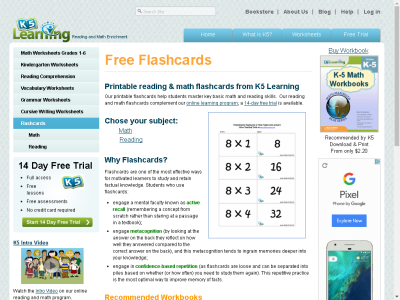 Thumbnail for Printable reading & math flashcards from K5 Learning resource