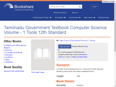 Thumbnail for Tamilnadu Government Textbook Computer Science Volume - 1 Tools 12th Standard resource