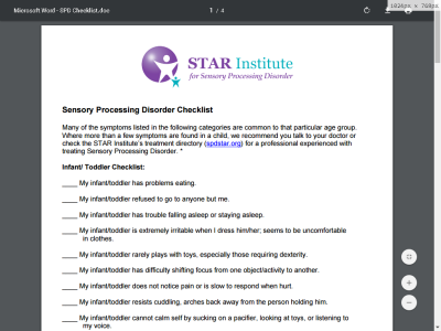 Thumbnail for Sensory Processing Disorder Checklist resource