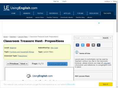 Thumbnail for Classroom Treasure Hunt- Prepositions resource