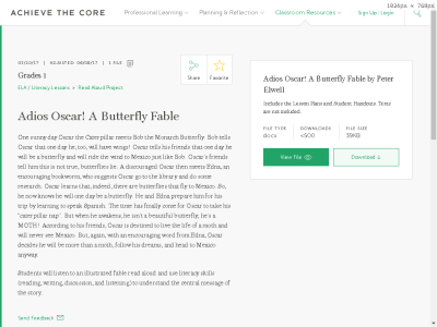 Thumbnail for Adios Oscar!  A Butterfly Fable resource