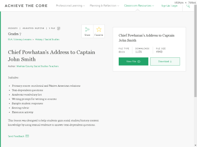 Thumbnail for Chief Powhatan's Address to Captain John Smith resource