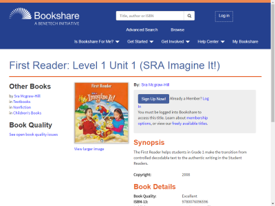 Thumbnail for First Reader: Level 1 Unit 1 (SRA Imagine It!) resource