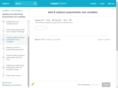 Thumbnail for Add & subtract polynomials: two variables challenge resource