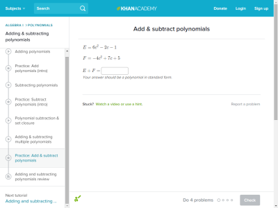 Thumbnail for Add & subtract polynomials challenge resource