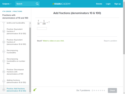 Thumbnail for Add fractions (denominators 10 & 100) resource