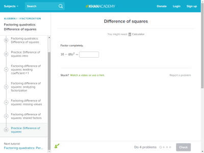 Thumbnail for Factor differences of squares resource