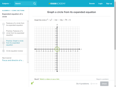 Thumbnail for Graph a circle from its expanded equation resource