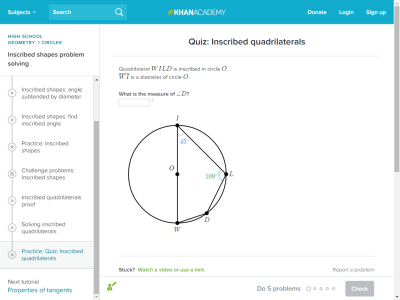 Thumbnail for Quiz: Inscribed quadrilaterals resource