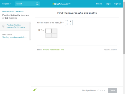 Thumbnail for Find the inverse of a 2x2 matrix resource