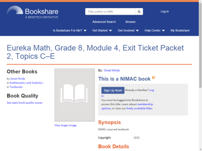 Thumbnail for Eureka Math, Grade 8, Module 4, Exit Ticket Packet 2, Topics C–E resource