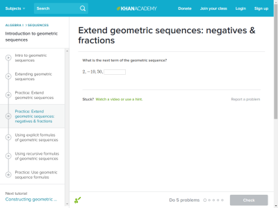 Thumbnail for Extend geometric sequences: negatives & fractions resource