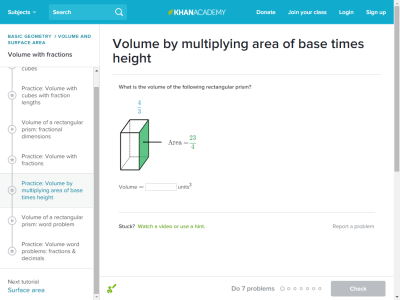 Thumbnail for Volume by multiplying area of base times height resource