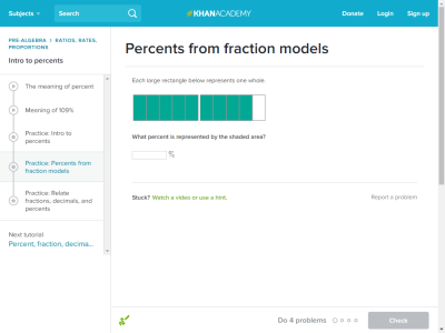 Thumbnail for Percents from fraction models resource