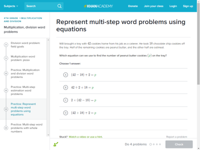 Thumbnail for Represent multi-step word problems using equations resource