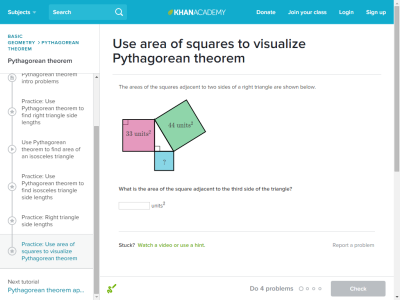 Thumbnail for Use area of squares to visualize Pythagorean theorem resource