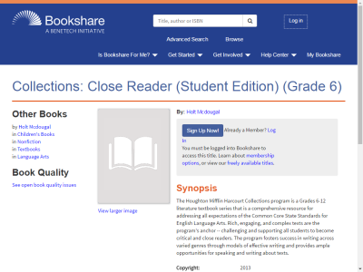 Thumbnail for Collections: Close Reader (Student Edition) (Grade 6) resource
