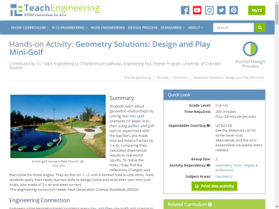 Thumbnail for Geometry Solutions:  Design and Play Mini-golf resource