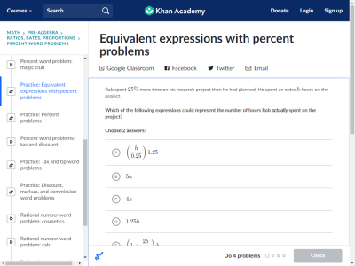 Thumbnail for Equivalent expressions with percent problems resource